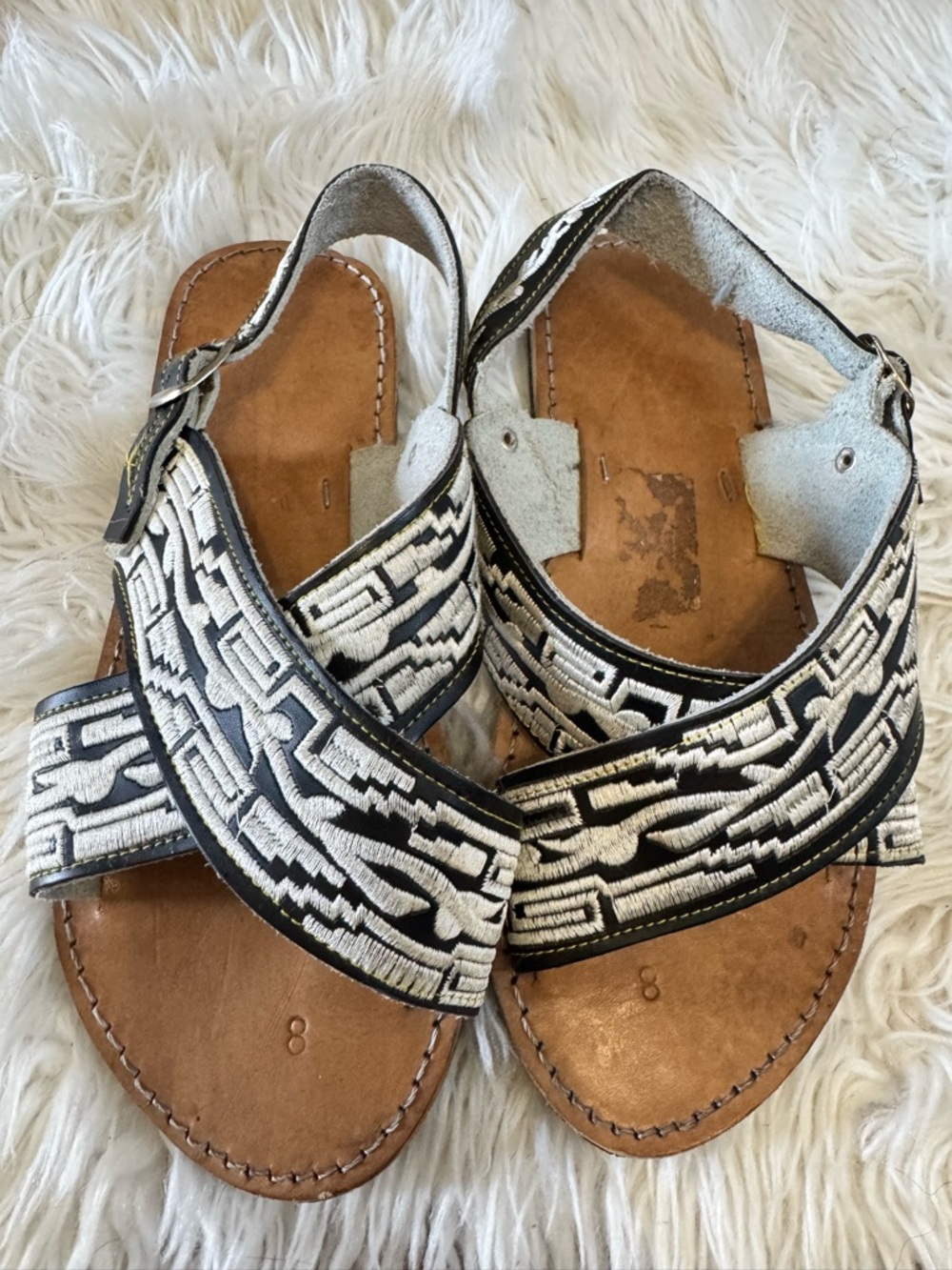 handmade men's embroidered huarache sandals size 8